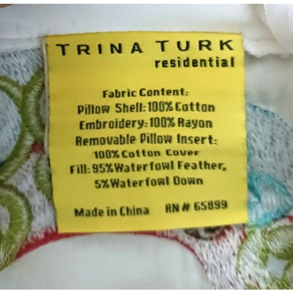 Trina Turk 20X12 Pillow Sham S/2 White Cotton Trellis Coral Abstract Embroidered